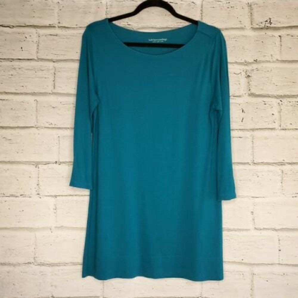 Soft Surroundings Large Blue Green Tunic Shirt Rayon Zipper Cuffs Medium 28026